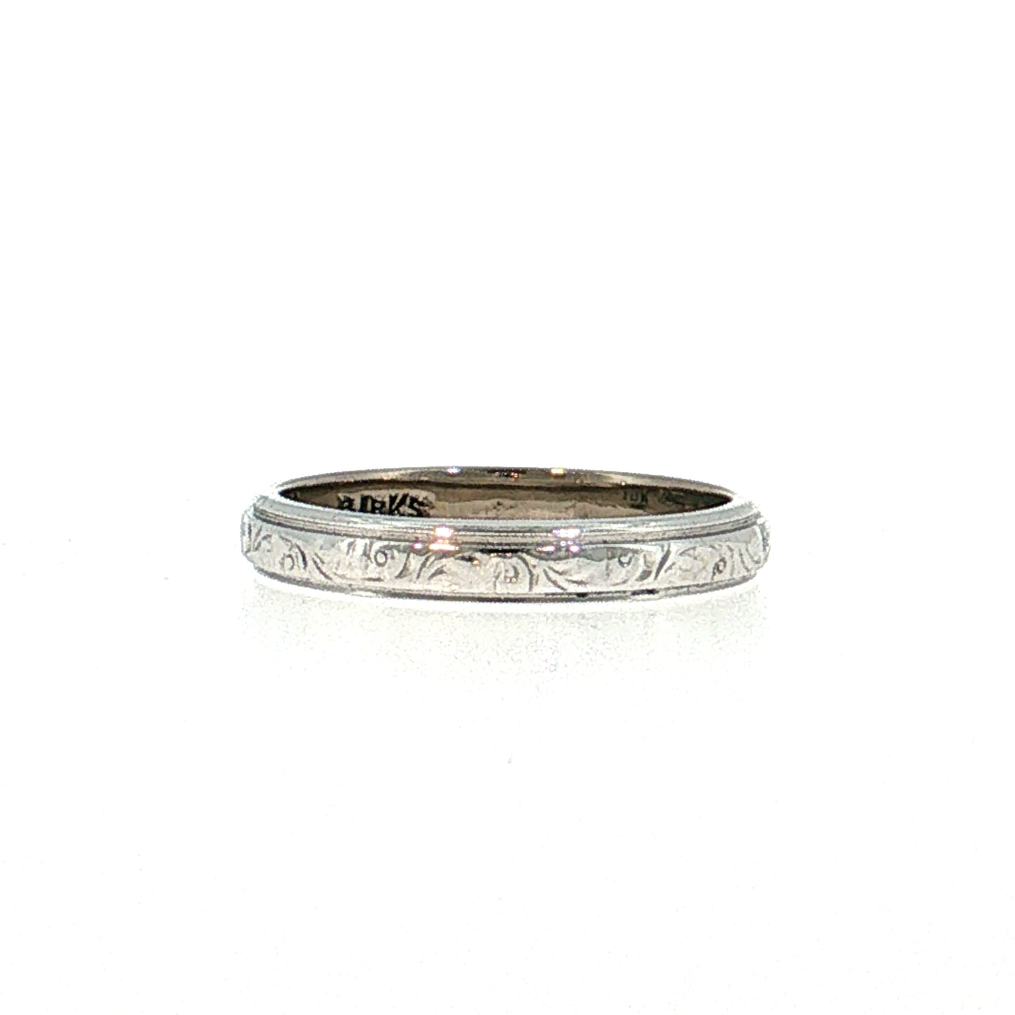 Antique Art Deco Engraved Wedding Band 18k White Gold