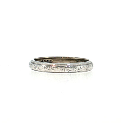 Antique Art Deco Engraved Wedding Band 18k White Gold