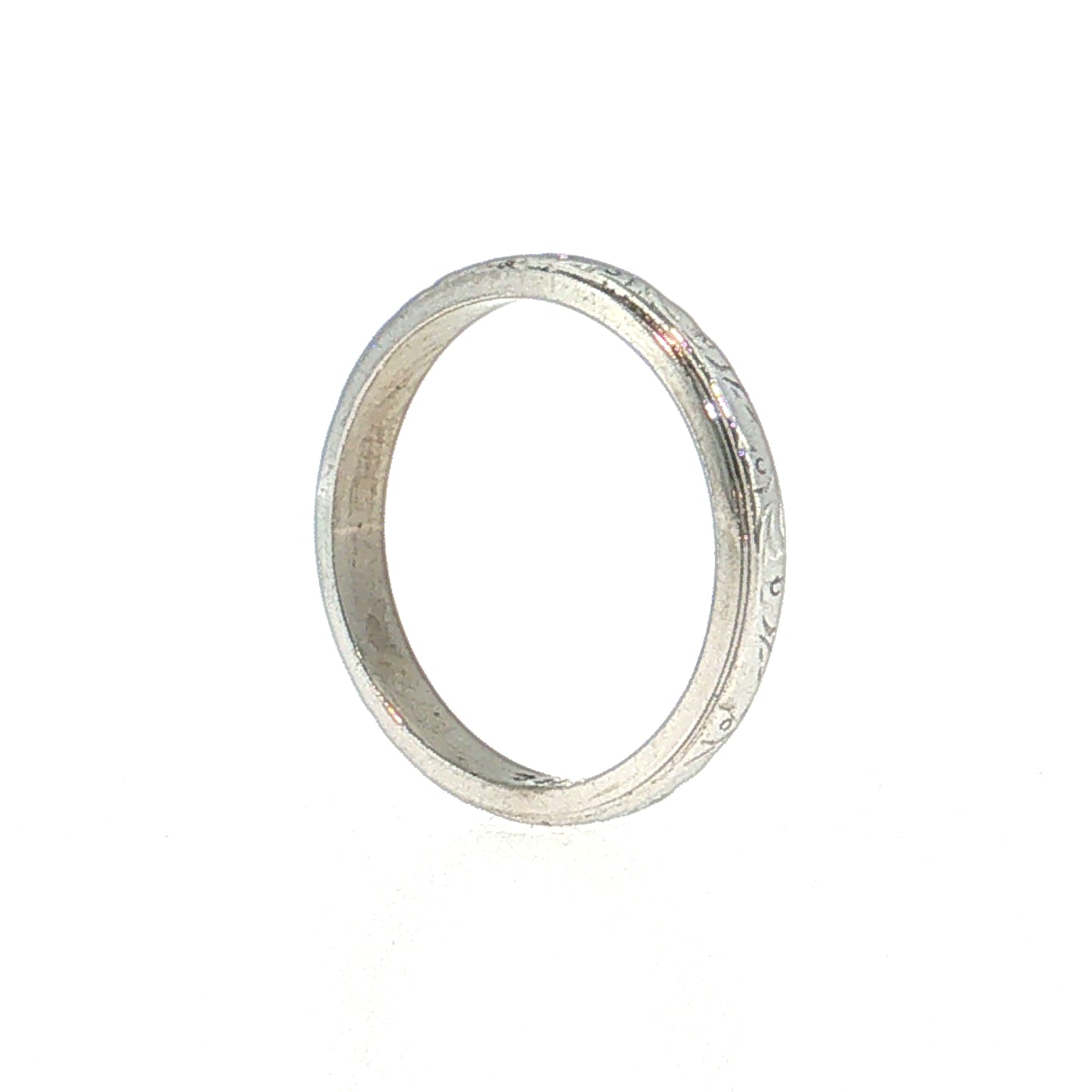 Antique Art Deco Engraved Wedding Band 18k White Gold
