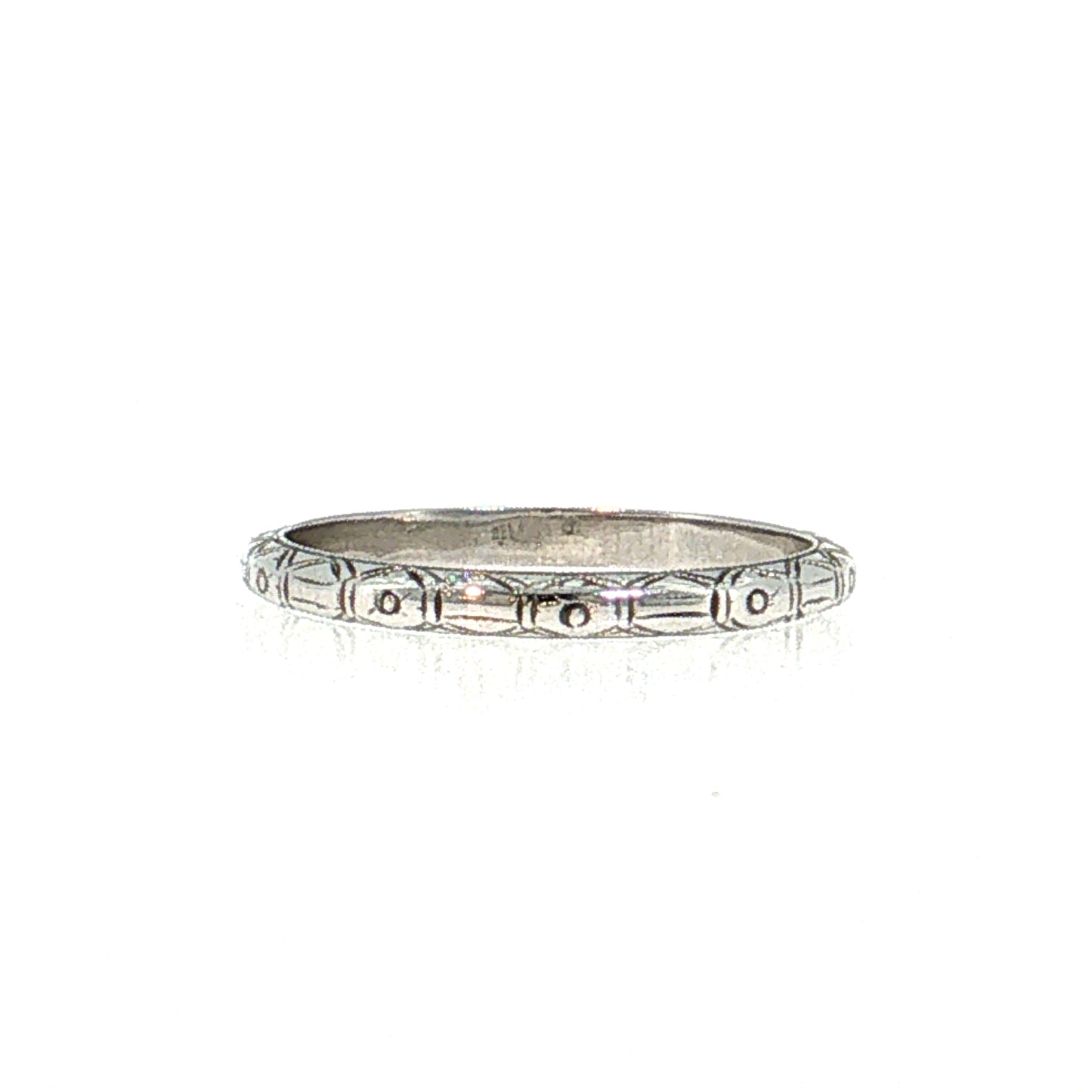 Antique Art Deco Engraved Wedding Band 18k White Gold