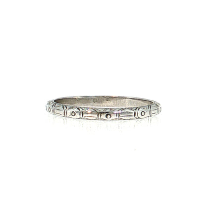 Antique Art Deco Engraved Wedding Band 18k White Gold
