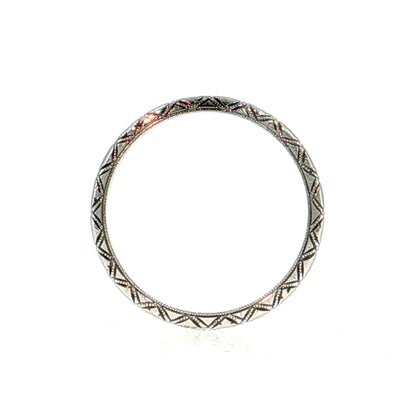Antique Art Deco Engraved Wedding Band 18k White Gold