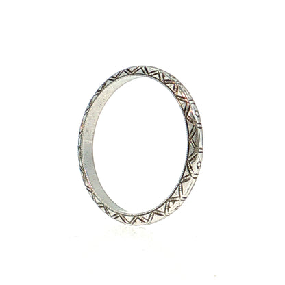 Antique Art Deco Engraved Wedding Band 18k White Gold