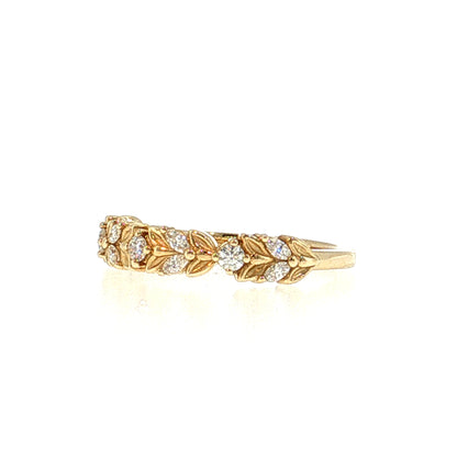 .28 Diamond Leaf Wedding Band 14k Yellow Gold