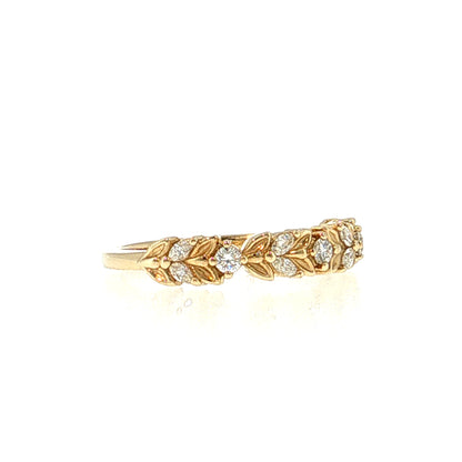 .28 Diamond Leaf Wedding Band 14k Yellow Gold