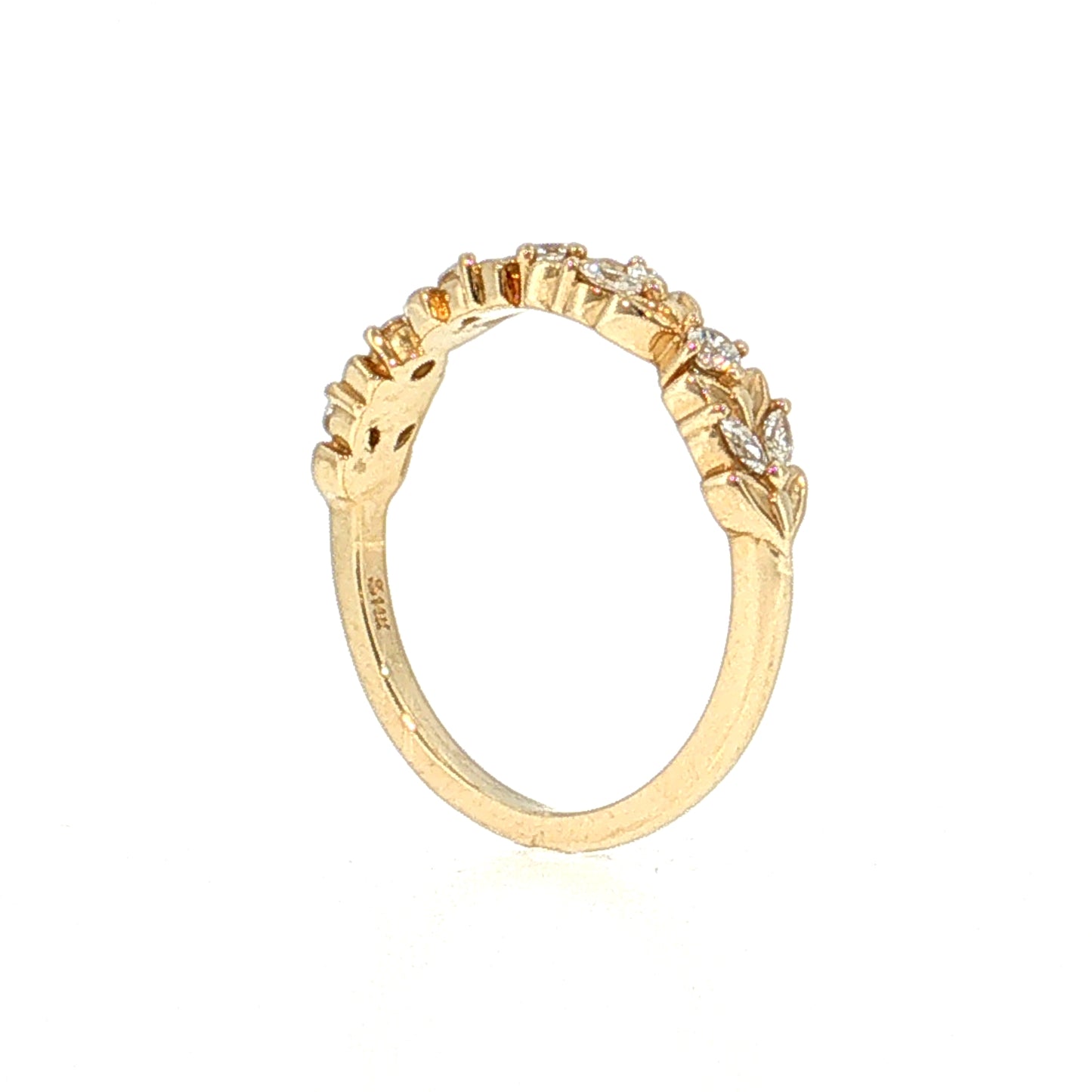 .28 Diamond Leaf Wedding Band 14k Yellow Gold