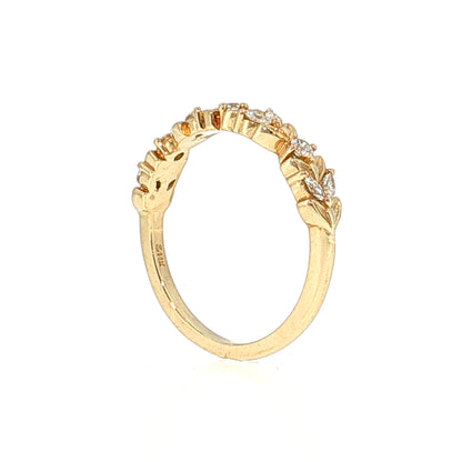 .28 Diamond Leaf Wedding Band 14k Yellow Gold
