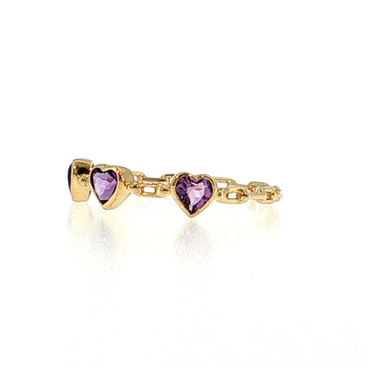 .42 Amethyst Heart Three Stone Stacking Ring 14k