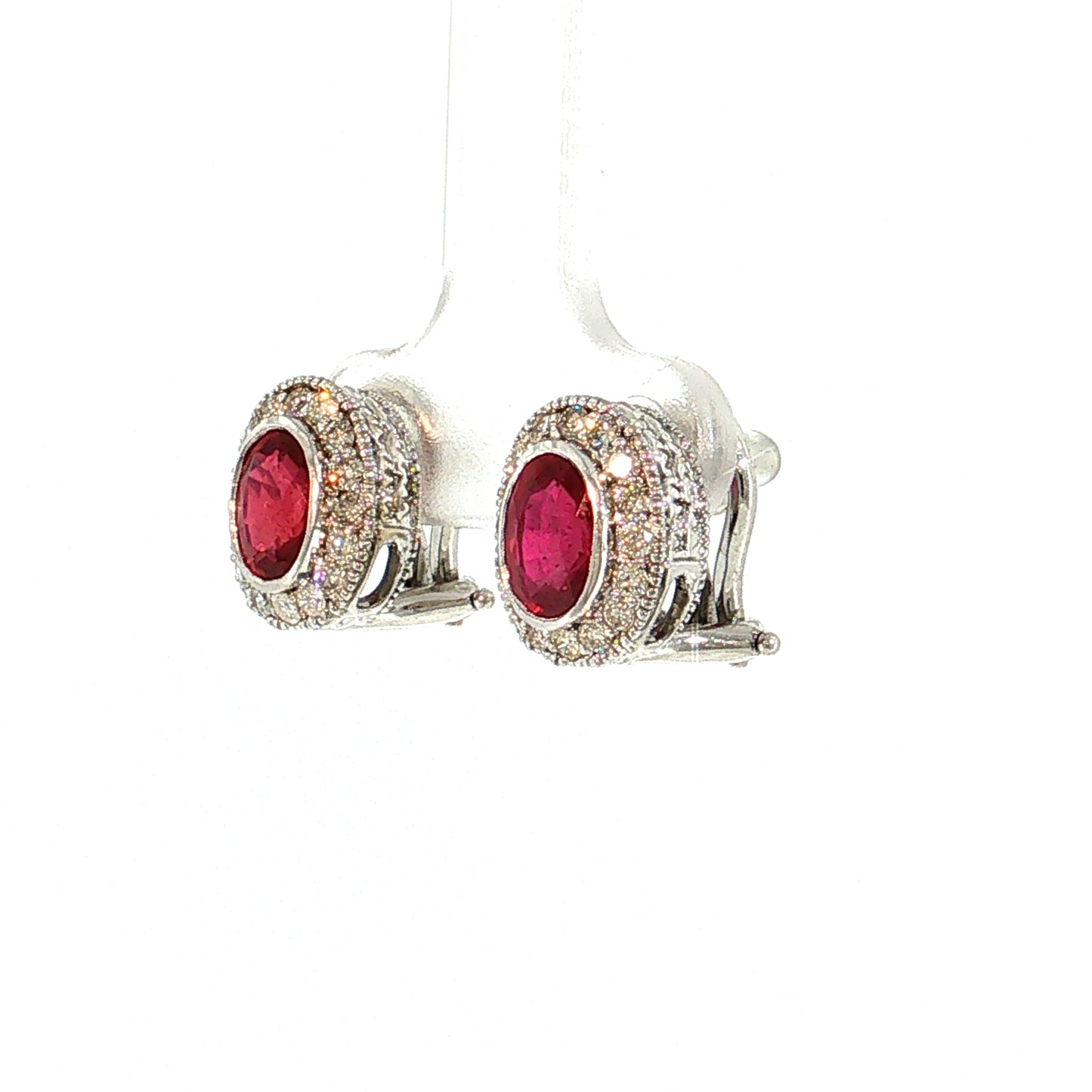 2.08 Ruby & Diamond Halo Stud Earrings 14k White Gold