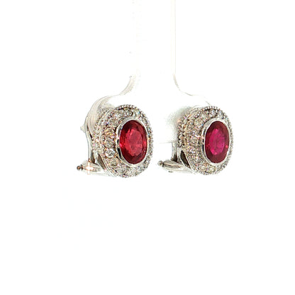 2.08 Ruby & Diamond Halo Stud Earrings 14k White Gold