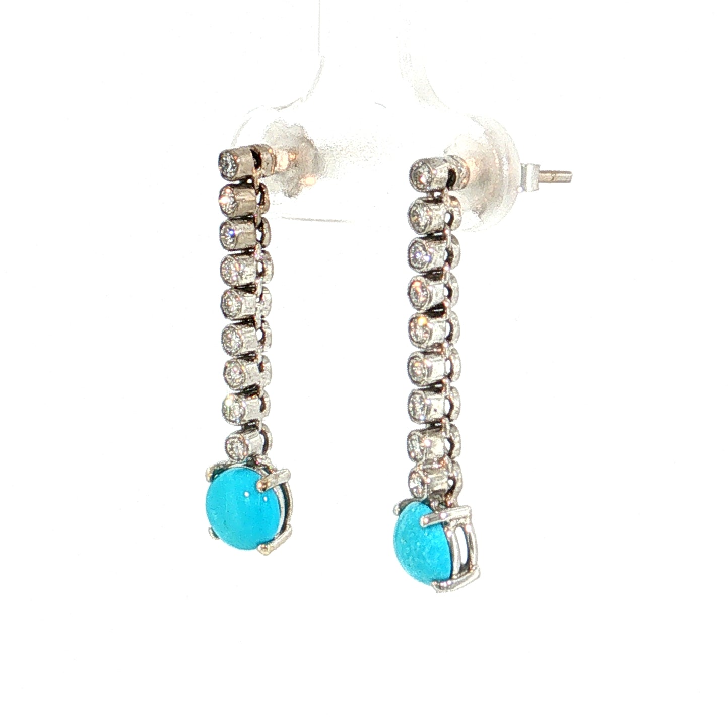 .40 Diamond & Turquoise Drop Earrings 14k White Gold