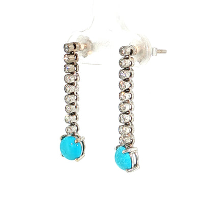 .40 Diamond & Turquoise Drop Earrings 14k White Gold