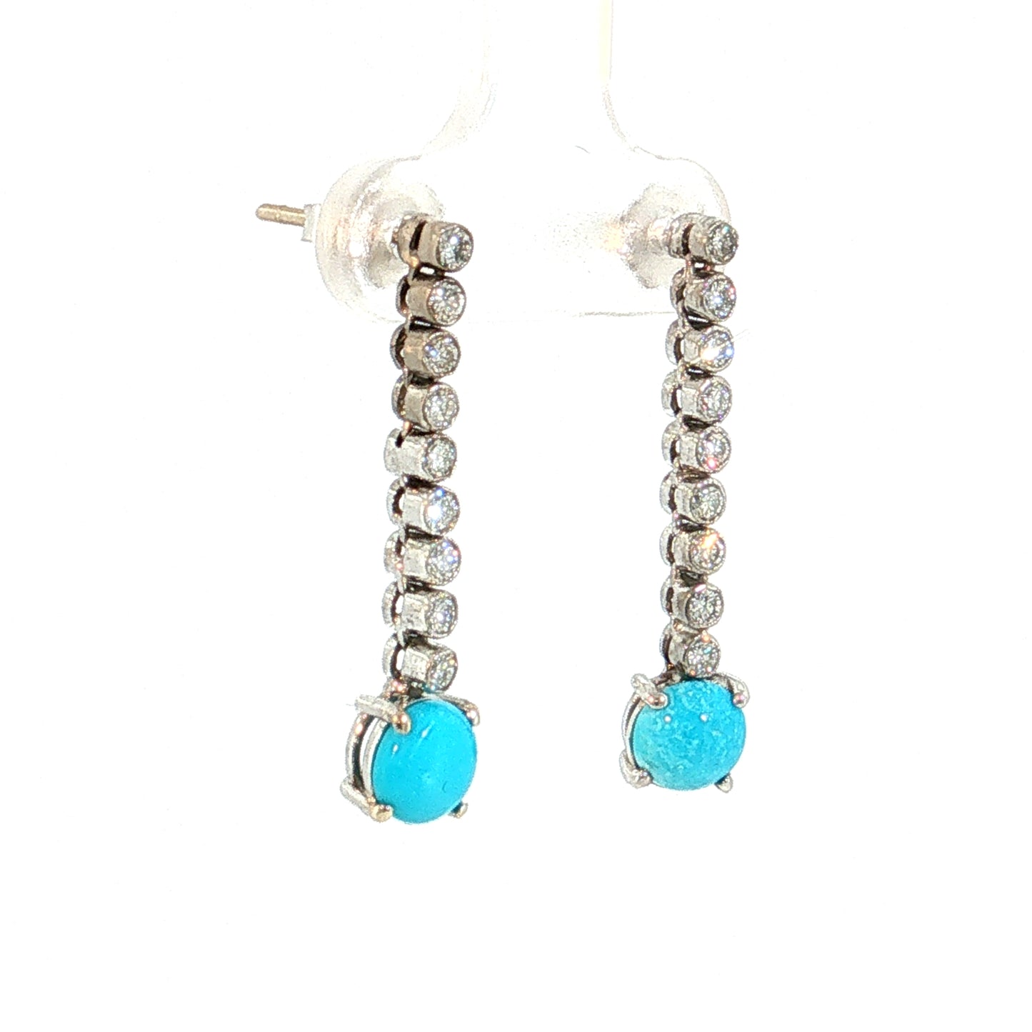 .40 Diamond & Turquoise Drop Earrings 14k White Gold