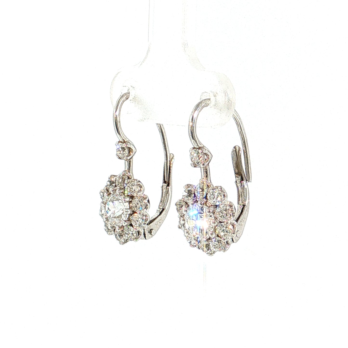 1.10 Old European Diamond Cluster Drop Earrings 14k White Gold