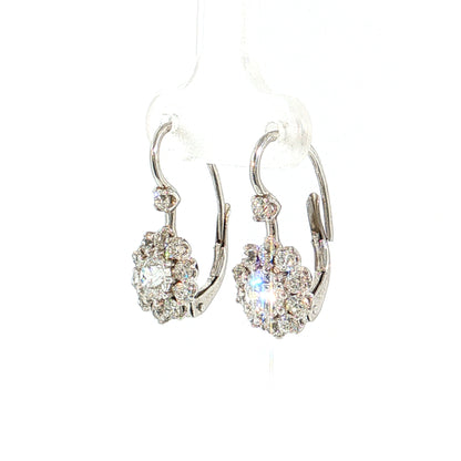 1.10 Old European Diamond Cluster Drop Earrings 14k White Gold