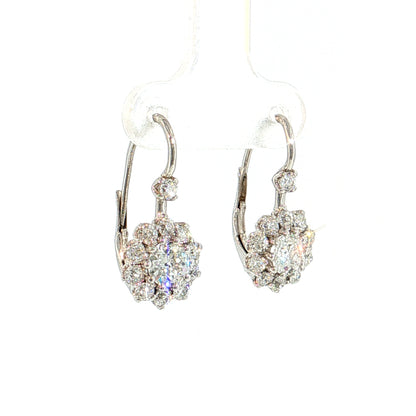 1.10 Old European Diamond Cluster Drop Earrings 14k White Gold