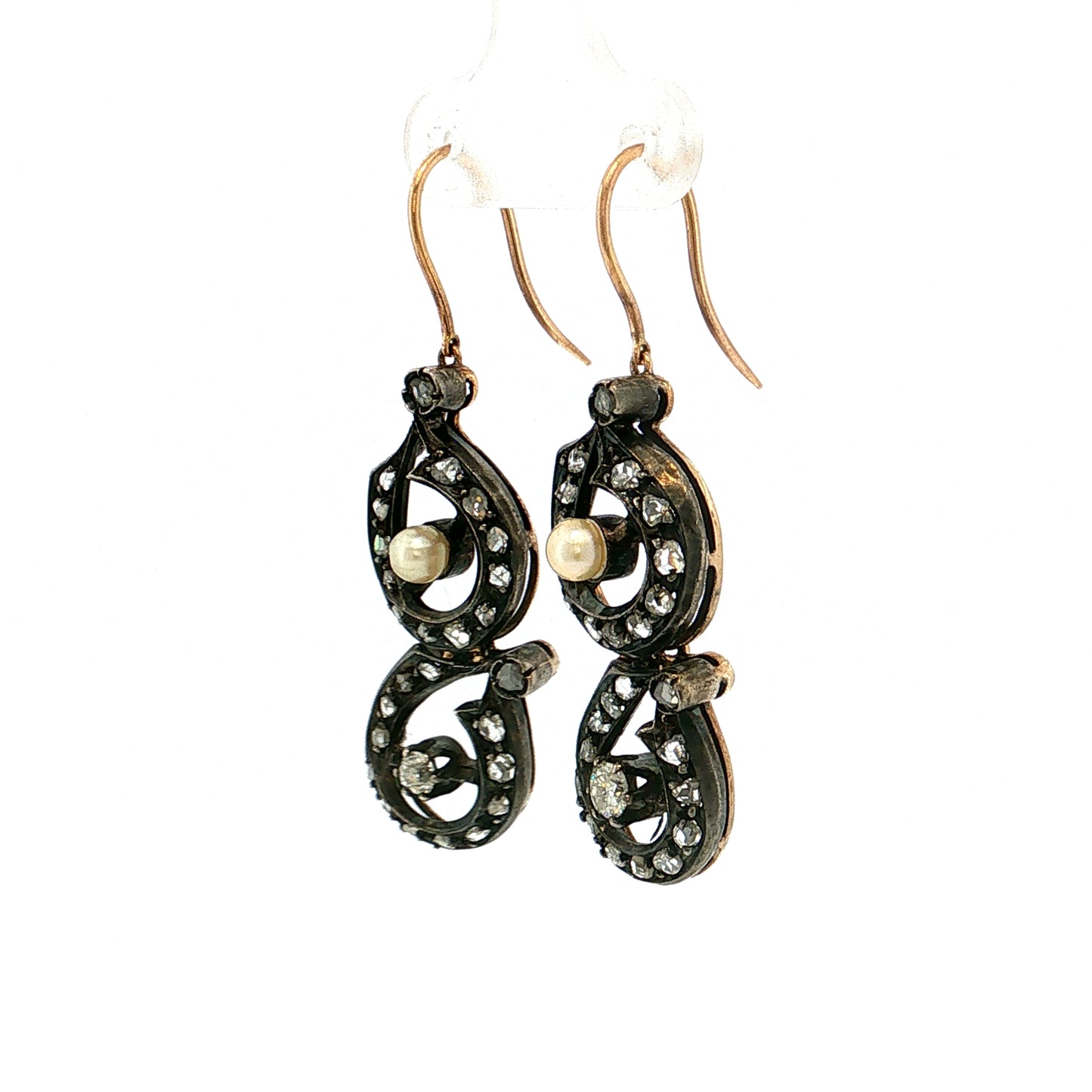 .82 Georgian Diamond & Pearl Drop Earrings Silver & 14k