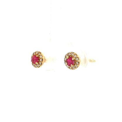 Ruby & Diamond Halo Stud Earrings 18k