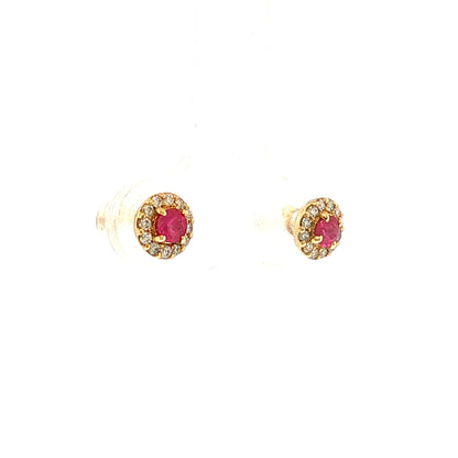 Ruby & Diamond Halo Stud Earrings 18k
