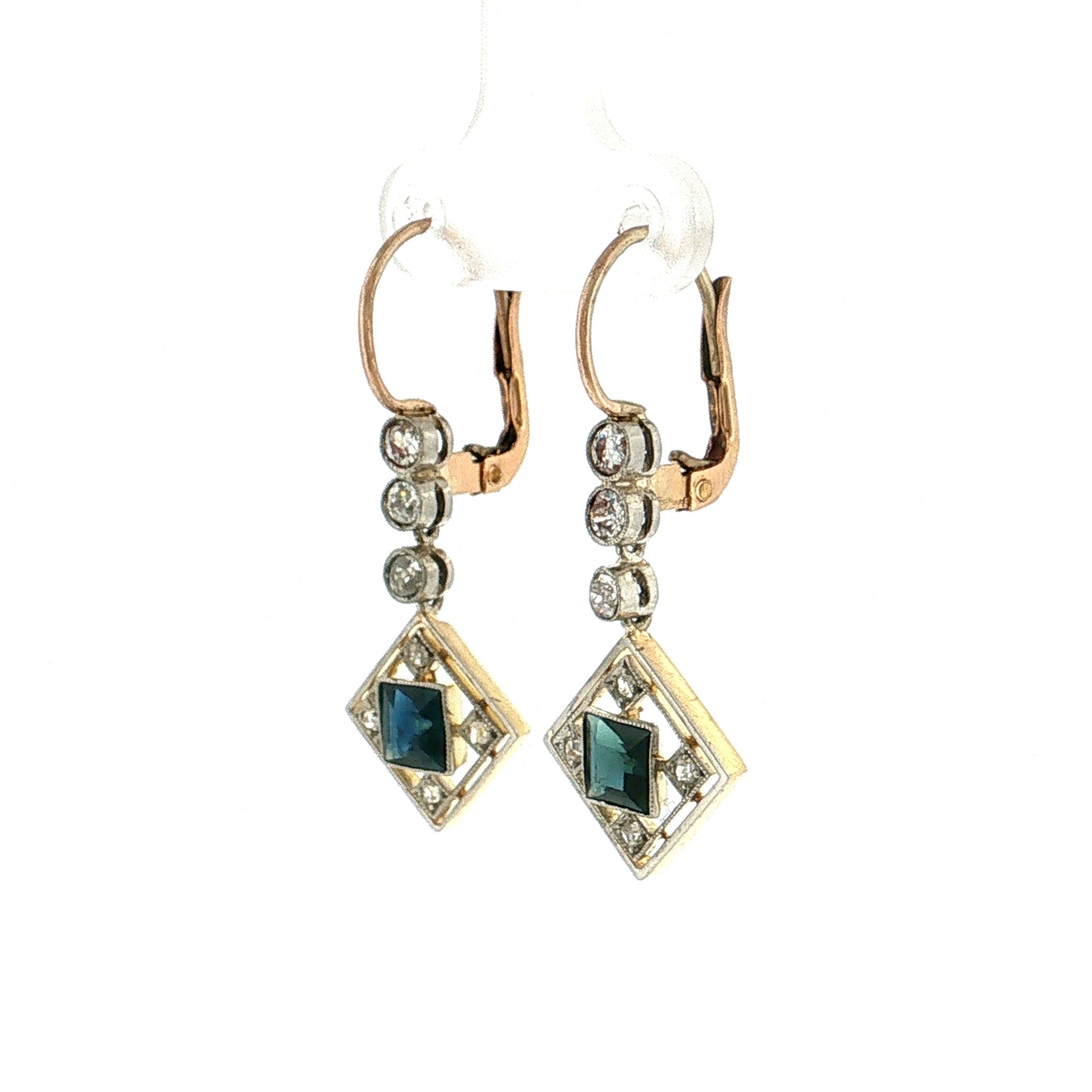 1.30 Antique Edwardian Sapphire & Diamond Drop Earrings 18k
