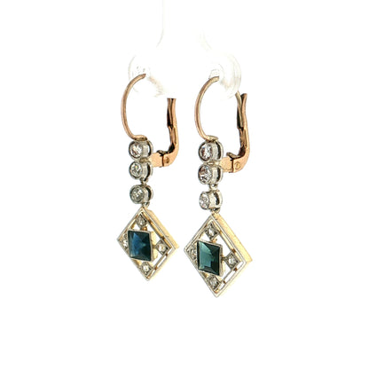 1.30 Antique Edwardian Sapphire & Diamond Drop Earrings 18k