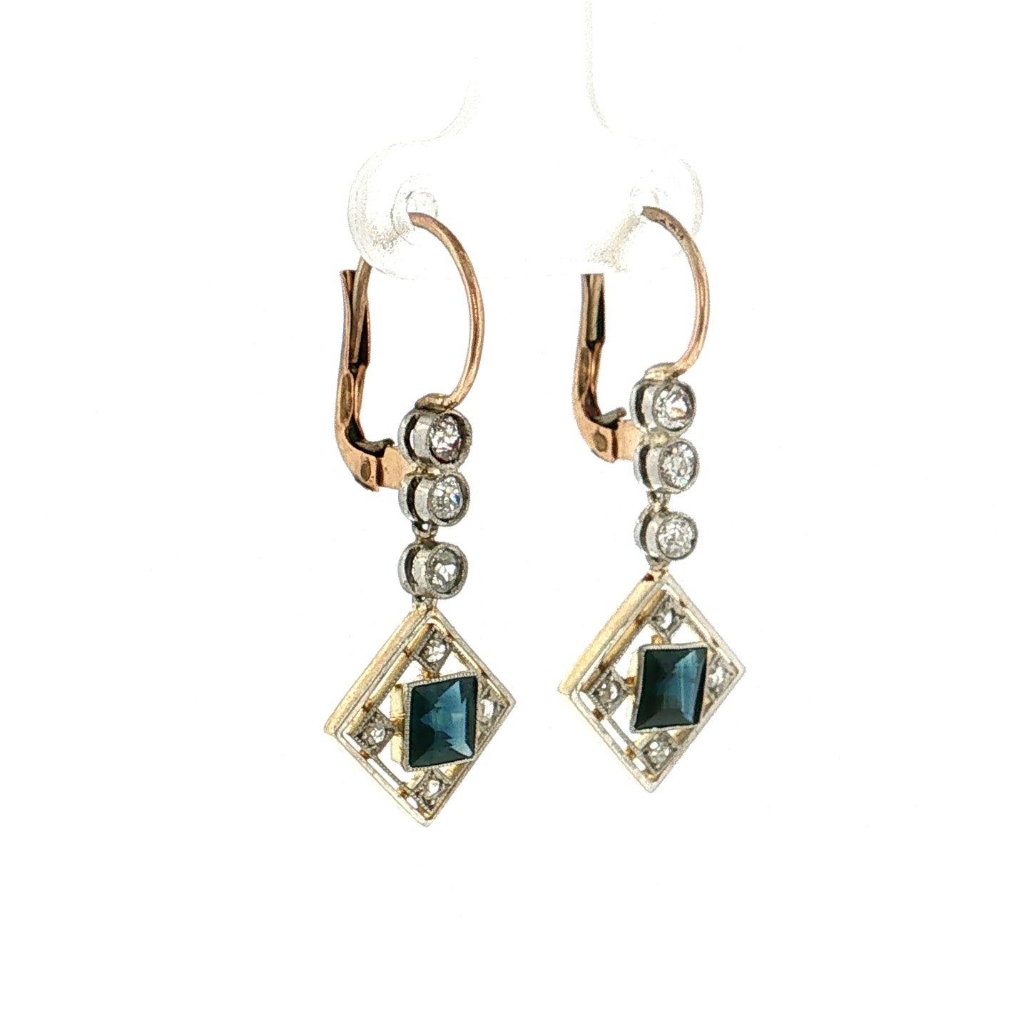1.30 Antique Edwardian Sapphire & Diamond Drop Earrings 18k