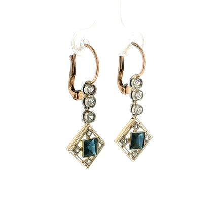 1.30 Antique Edwardian Sapphire & Diamond Drop Earrings 18k