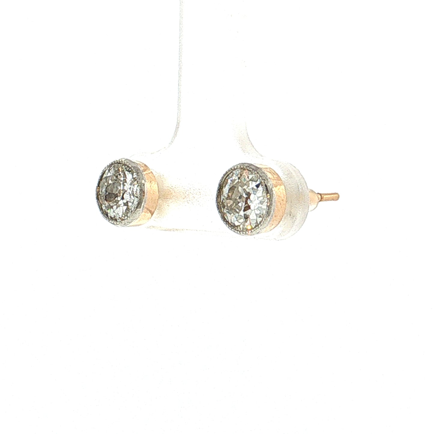 1.80 Old European Diamond Stud Earrings Platinum & 14k