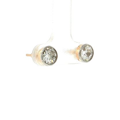 1.80 Old European Diamond Stud Earrings Platinum & 14k