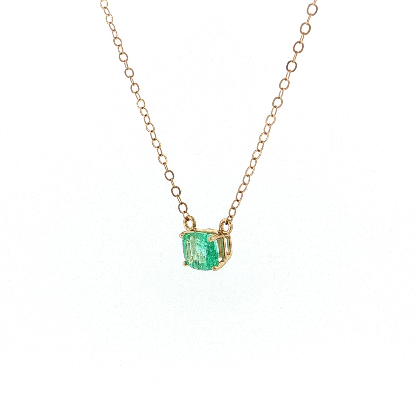 1.09 Cushion Emerald Solitaire Pendant 14k Yellow Gold