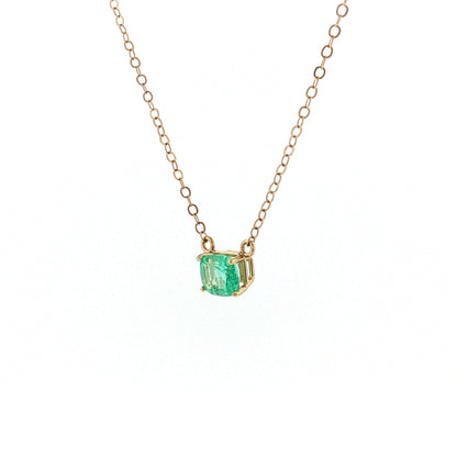1.09 Cushion Emerald Solitaire Pendant 14k Yellow Gold