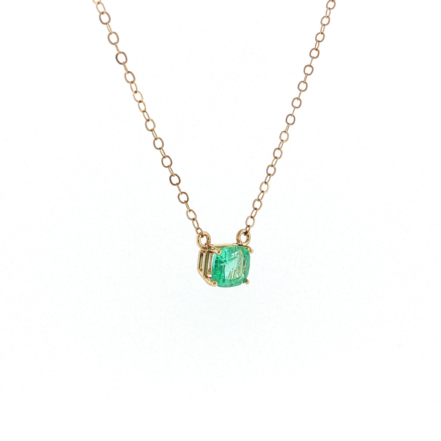 1.09 Cushion Emerald Solitaire Pendant 14k Yellow Gold