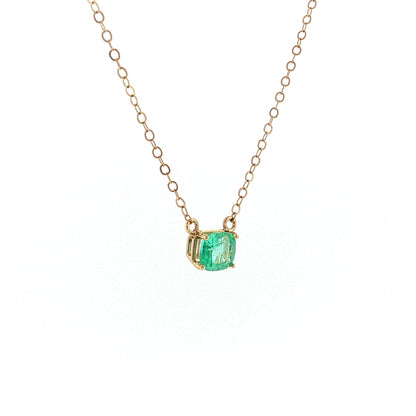1.09 Cushion Emerald Solitaire Pendant 14k Yellow Gold