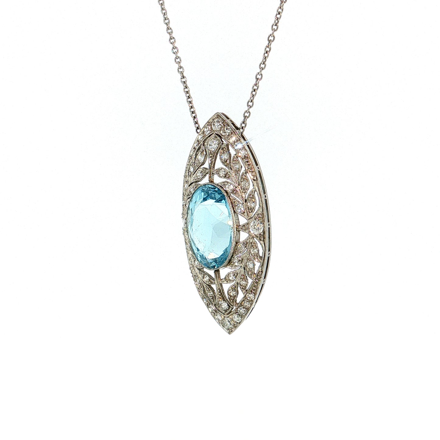 5.75 Art Deco Aquamarine & Diamond Pendant Platinum