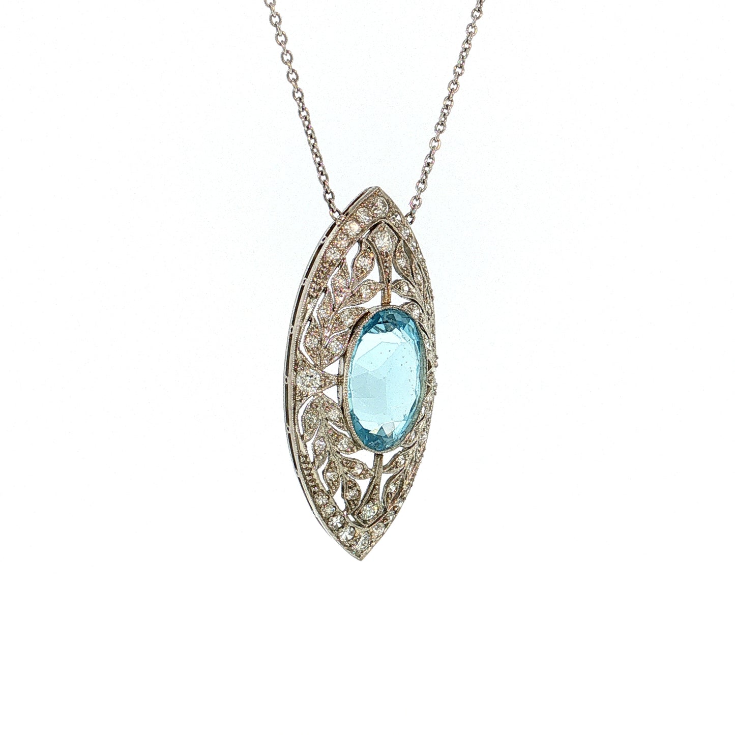 5.75 Art Deco Aquamarine & Diamond Pendant Platinum