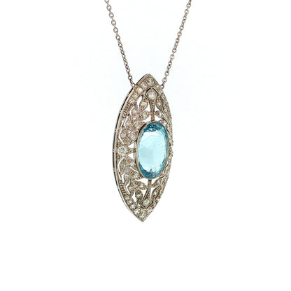 5.75 Art Deco Aquamarine & Diamond Pendant Platinum
