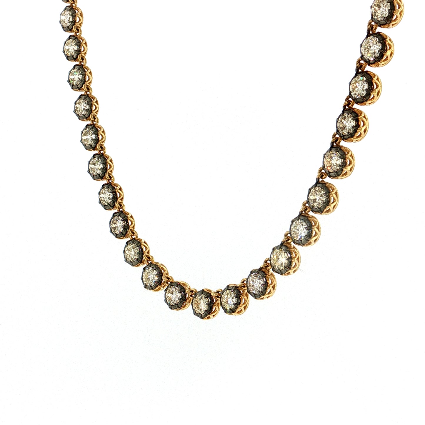 12.58 Old European Diamond Tennis Necklace 18k