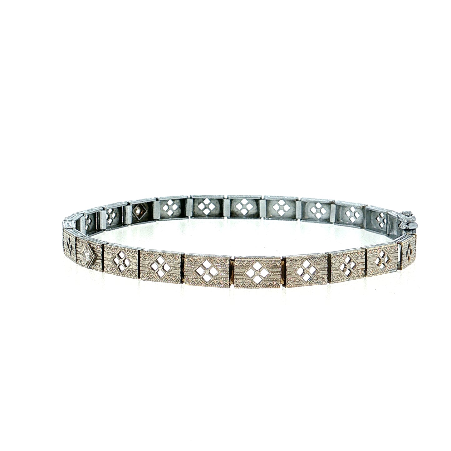 Antique Art Deco Diamond Filigree Bracelet 14k White Gold