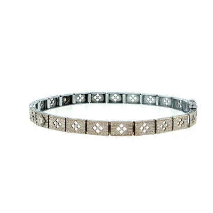 Antique Art Deco Diamond Filigree Bracelet 14k White Gold
