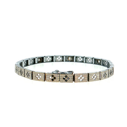 Antique Art Deco Diamond Filigree Bracelet 14k White Gold