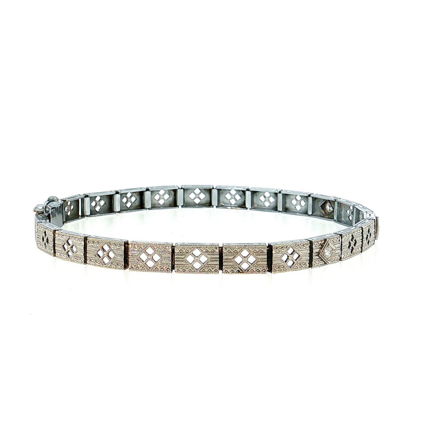 Antique Art Deco Diamond Filigree Bracelet 14k White Gold