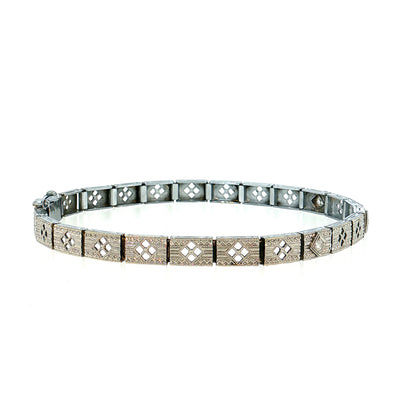 Antique Art Deco Diamond Filigree Bracelet 14k White Gold