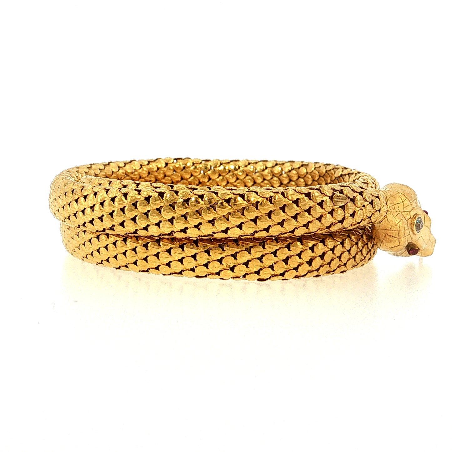 .22 Victorian Diamond & Ruby Snake Bracelet 14k