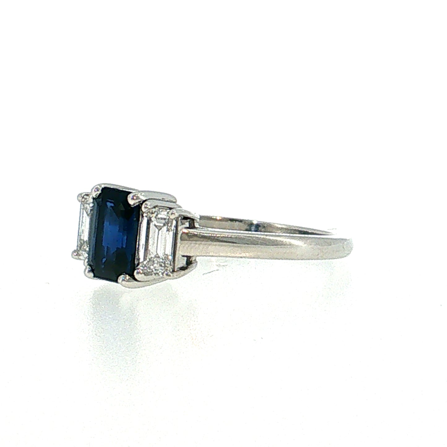 1.15 Blue Sapphire Three Stone Ring Platinum