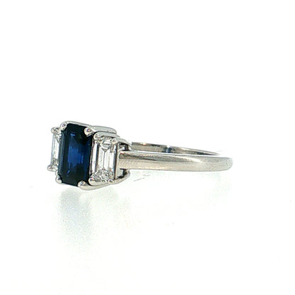 1.15 Blue Sapphire Three Stone Ring Platinum