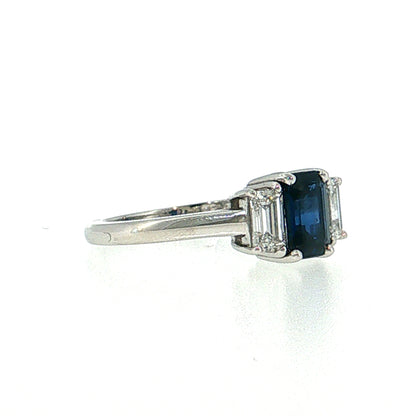 1.15 Blue Sapphire Three Stone Ring Platinum