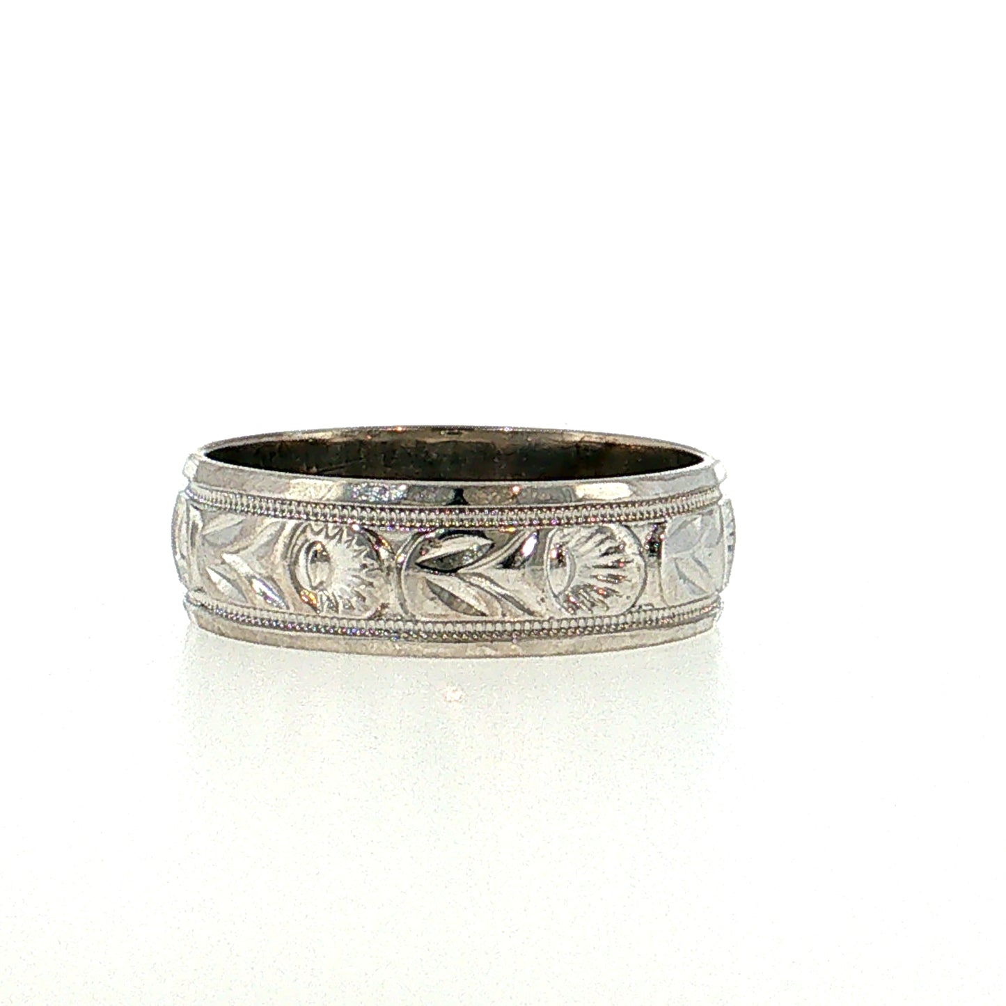 Vintage Mid-Century Engraved Wedding Band 14k White Gold