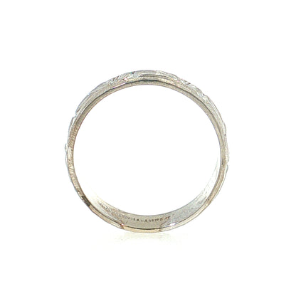 Vintage Mid-Century Engraved Wedding Band 14k White Gold