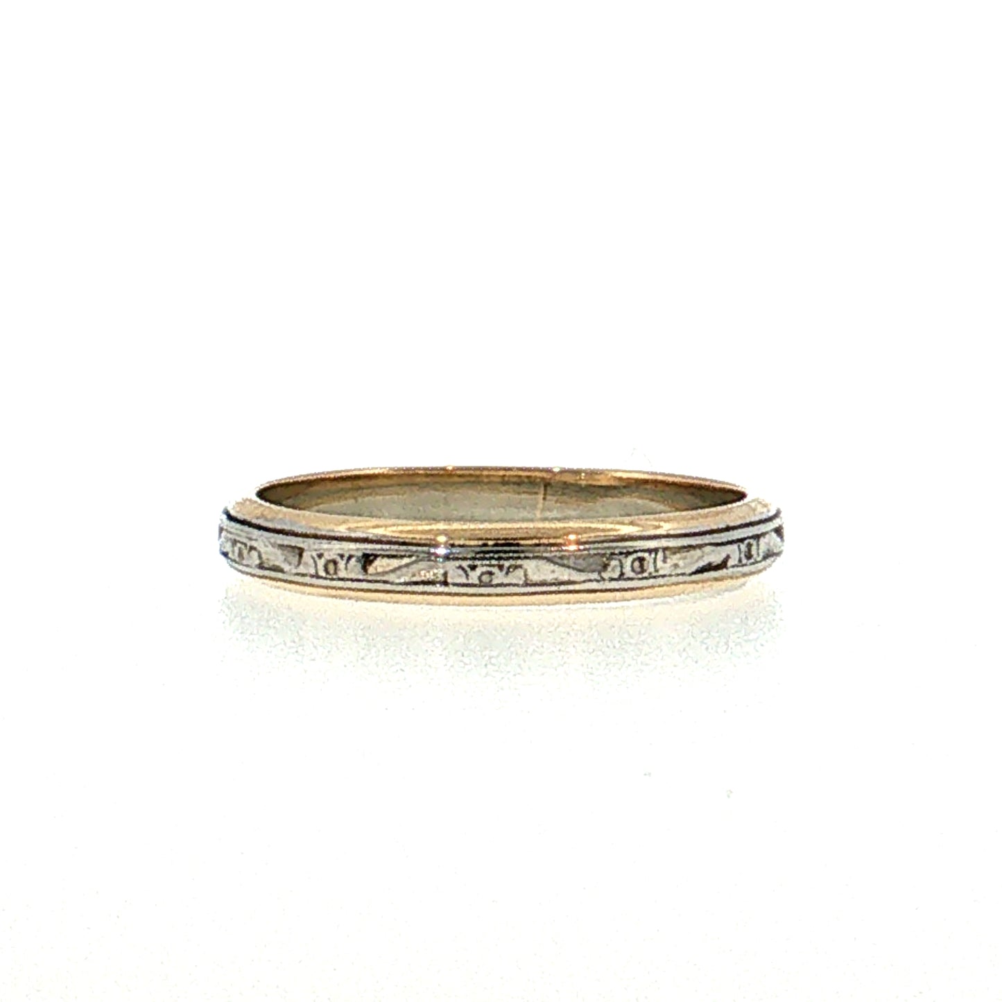 Antique Art Deco Engraved Wedding Band 14k Two-Tone Gold
