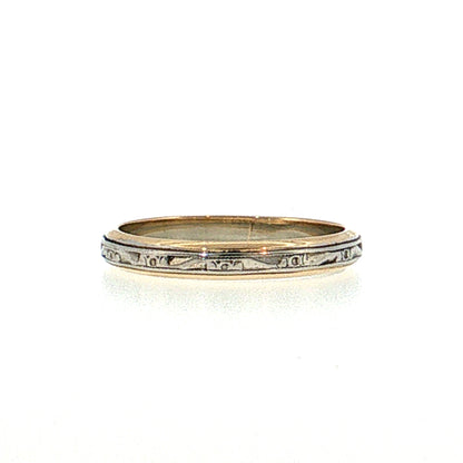 Antique Art Deco Engraved Wedding Band 14k Two-Tone Gold